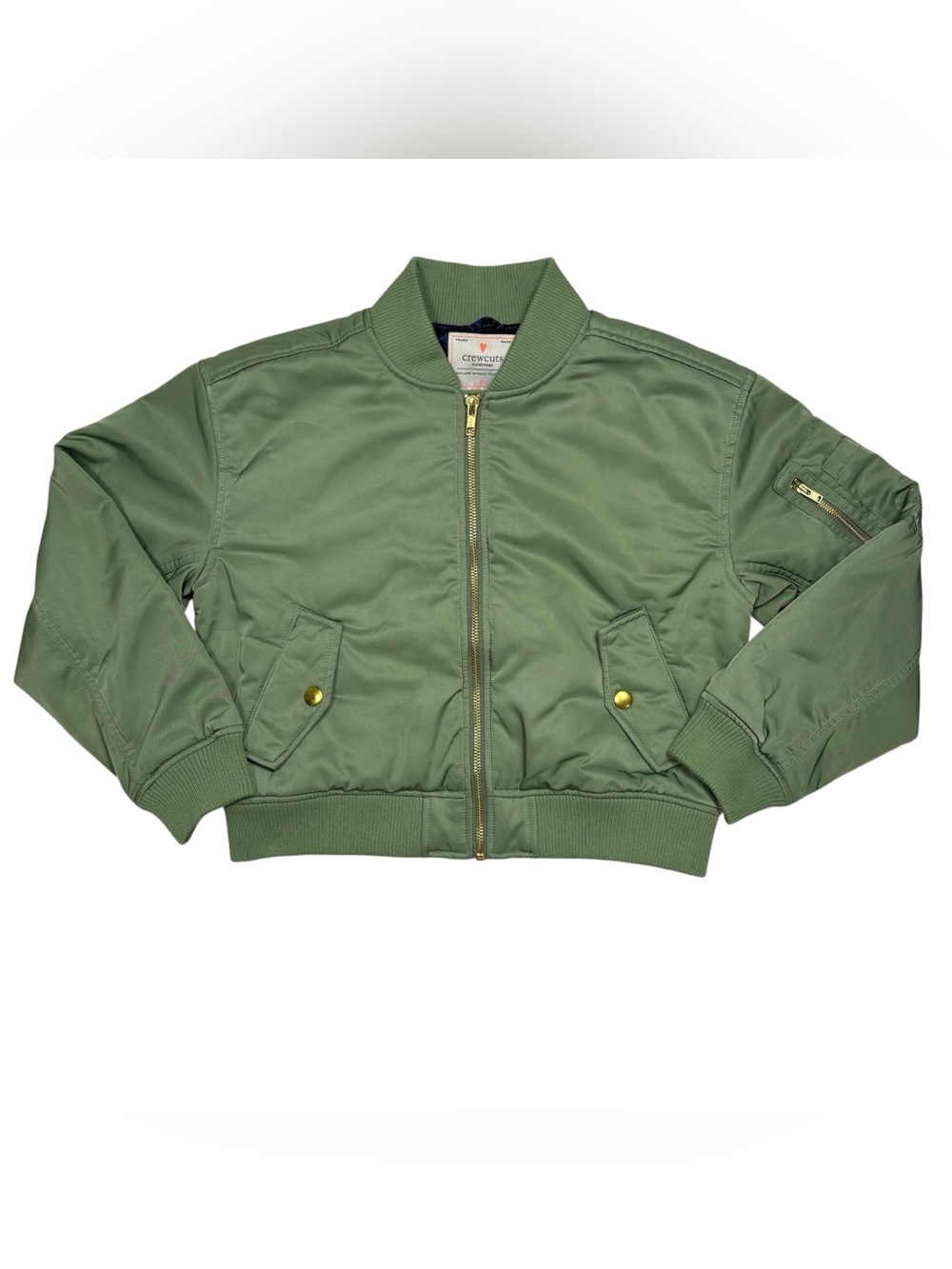 Crewcuts J Crew Kids Olive Green Puffer Bomber Jacket Gold Zip Size 10 Girls